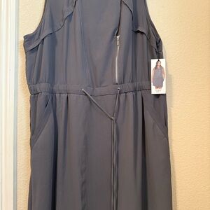 Plus size Gray Sleeveless Dress with Drawstring Waist